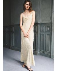 Mango - Textured Dress With Draped Neckline - Lyst