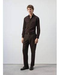 Mango - Slim Fit Microcord Shirt Dark - Lyst