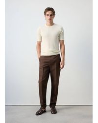 Mango - Ribbed Linen Lyocell Blend T-Shirt - Lyst