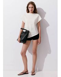 Mango - Asymmetric T-Shirt With Pleat Detail - Lyst