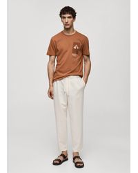 Mango - Slim Fit 100% Printed Cotton T-shirt Burnt - Lyst