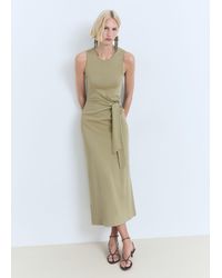Mango - Cotton Midi-Dress With Knot Detail - Lyst