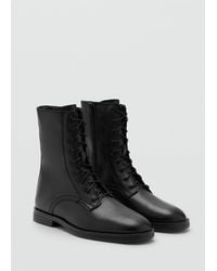 Mango - Lace-Up Leather Ankle Boots - Lyst