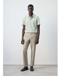 Mango - Slim Fit Cropped Cotton Blend Trousers - Lyst
