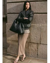 Mango - Oversized Leather Jacket With Lapels - Lyst