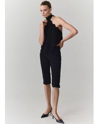 Mango - Top Halter Dettaglio Fiori Nero - Lyst