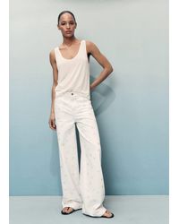 Mango - Jeans Wideleg Ricamato Con Fiori Bianco Sporco - Lyst