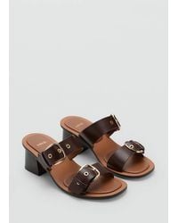 Mango - Leather Heeled Sandals With Buckles - Lyst