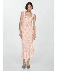 Mango - Floral Dress With Bow Neckline Off - Lyst