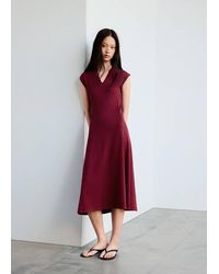 Mango - Robe En Maille Col V Fraise - Lyst