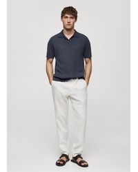 Mango - Fine Knit Cotton Polo Shirt Indigo - Lyst