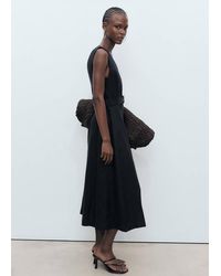 Mango - Flared Linen Dress With Belt - Lyst