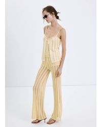 Mango - Wide-Leg Openwork Knit Trousers - Lyst