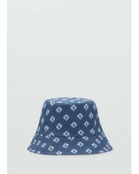 Mango - Chapeau 100% Lin Imprimé Bleu Marine - Lyst