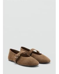 Mango - Ballerina Aus Leder Mit Schnallenriemen - Lyst