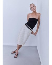 Mango - 100% Linen Checked Skirt - Lyst