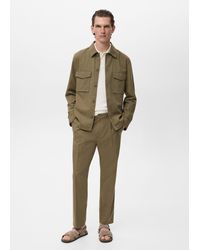 Mango - Lyocell Cotton Jacket With Pockets Khaki - Lyst