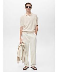 Mango - Striped Openwork Knitte Polo Shirt - Lyst