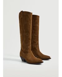 Mango Cowboy Leather Boots - Brown