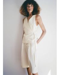 Mango - Linen Blend Cross-Over Jumpsuit - Lyst