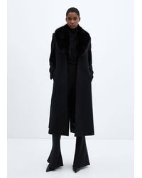 Mango - Detachable Wool Coat With Fur-effect Collar - Lyst