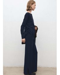 Mango - Pantaloni Maglia Cotone Lino Blu Marino Scuro - Lyst