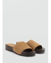 Mango - Sandali Crosta Di Cuoio Suola Legno Sabbia - Lyst
