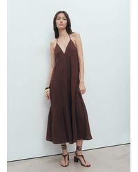 Mango - V-Neck Cotton Dress - Lyst