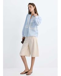 Mango - Embroidered Cotton Blouse With Ruched Details - Lyst