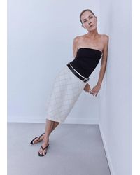 Mango - 100% Linen Checked Skirt - Lyst