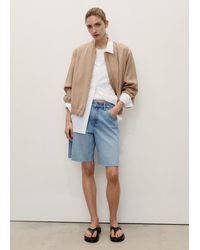 Mango - Denim Bermuda Shorts With Frayed Hem - Lyst