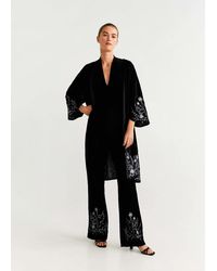 Mango Geborduurde Fluwelen Kaftan - Zwart