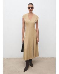 Mango - V-Neck Dress With Stitching - Lyst