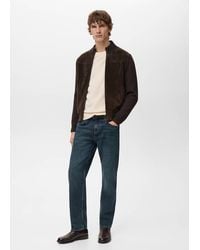 Mango - Giacca Combinata Pelle Scamosciata Cioccolato - Lyst