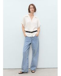 Mango - Chemise Satinée Manches Courtes Blanc Cassé - Lyst