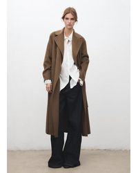 Mango - Manteau Laine Fait À La Main Ceinture Marron Moyen - Lyst