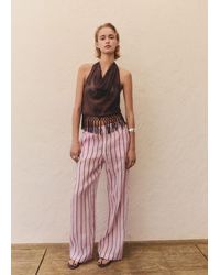 Mango - Pantalon En Ramie À Rayures Rose Clair - Lyst