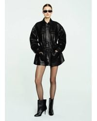 Mango - Leather Parka With Cinched Waist - Lyst