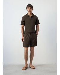 Mango - Textured Cotton Blend Bermuda Shorts With Drawstring - Lyst