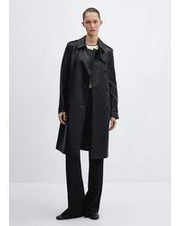 Mango - Leather-effect Trench Coat - Lyst