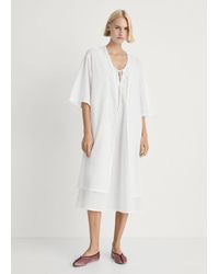 Mango - Robe De Chambre En Coton Avec Dentelle Blanc - Lyst