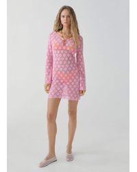 Mango - Floral Crochet Dress Pastel - Lyst