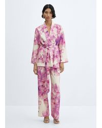 Mango - Floral Print Straight Trousers Off - Lyst