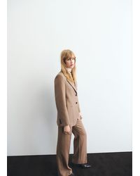 Mango - Pantaloni Completo Diritti Misto Lana Marrone Medio - Lyst