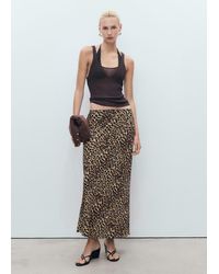 Mango - Jupe Midi Léopard Marron - Lyst