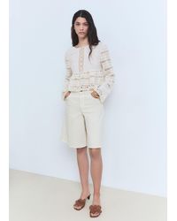 Mango - Embroidered Cotton Blouse With Openwork Details - Lyst