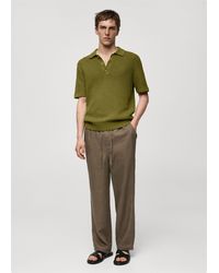Mango - Braided Knit Polo Shirt Green - Lyst