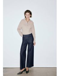 Mango - High-Waisted Wide Leg Jeans With Stitching - Lyst