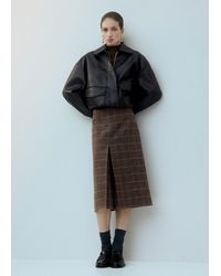 Mango - Gonna Midi Quadri Misto Lana Marrone - Lyst