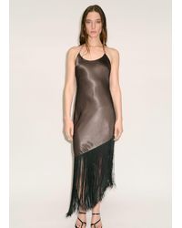 Mango - Asymmetrical Satin Dress With Fringes - Lyst